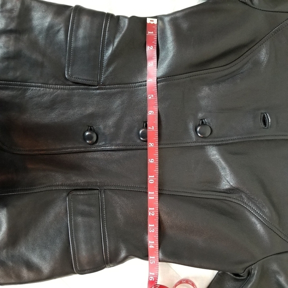 Peruvian Connection Sutton Place black leather jacket tab collar peplum NWOT 4 - Picture 9 of 11